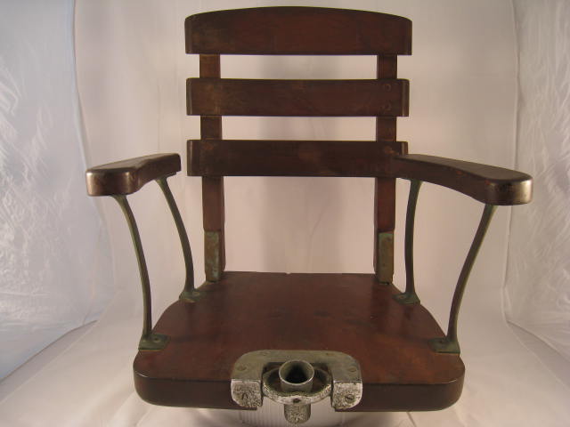 Edward Vom Hofe fighting chairs (2) circa 1930’s with bronze hardware, German nickel rod gimbals with E. Vom Hofe – NY stamped into them, adjustable seat backs and original flanges on the bottoms…probably used for sailfish in the Palm Beach, FL area…extremely early and rare chairs for the serious collector…24”h x 18”w x 18”d